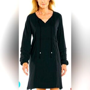 Coolibar UPF 50+ Women Balandra Black Tassel Beach Cover Up Dress Size XS